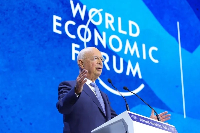 Founder and executive chairman of the World Economic Forum Klaus Schwab delivering a speech at the WEF 2022 Annual Meeting in Davos, Switzerland, 2022. Zheng Huansong—Xinhua/Getty Images