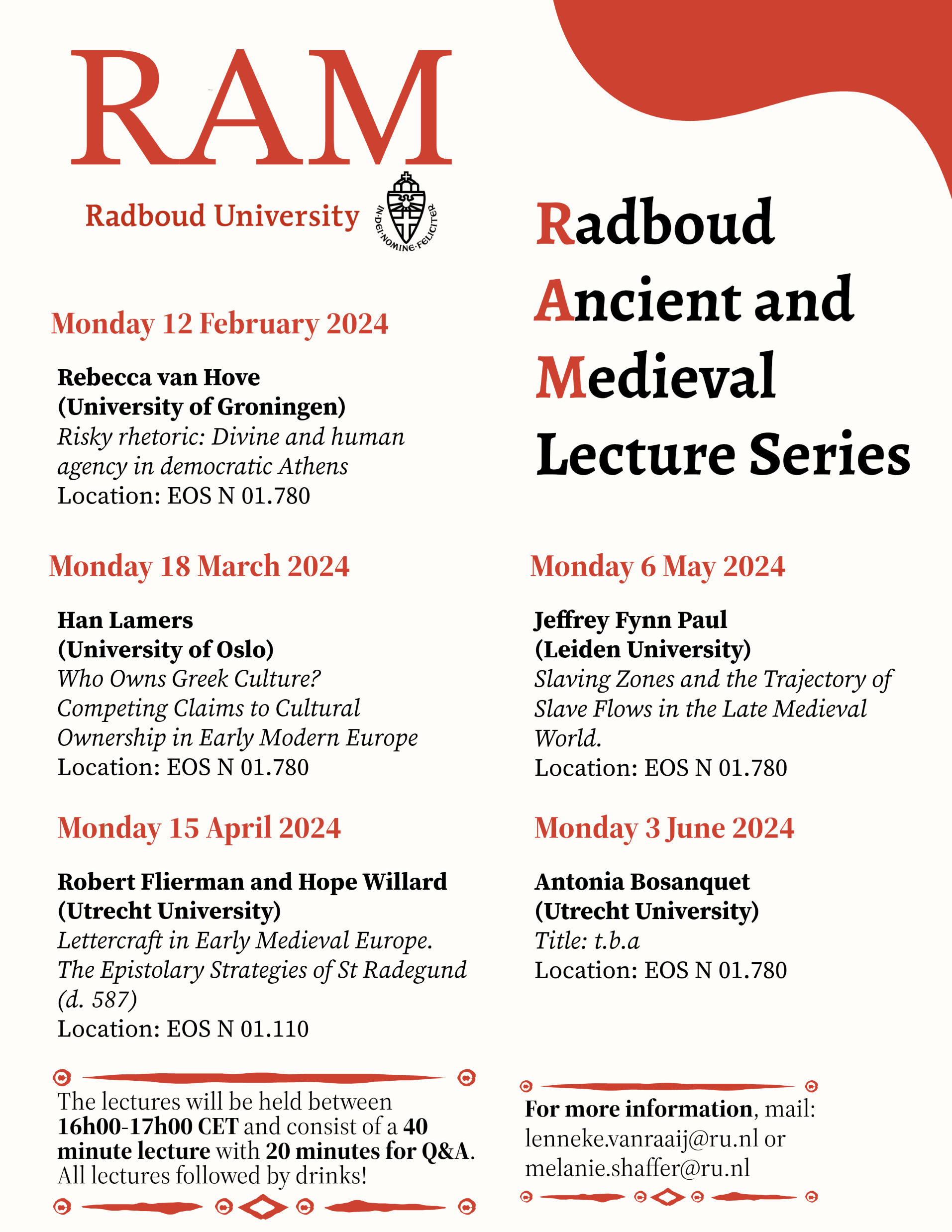 Radboud Ancient And Medieval Lecture Series Feb June 2024 Leiden   Ram Poster 2024 Jan June 